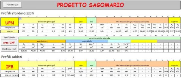 Sagomario profili acciaio - foglio Excel